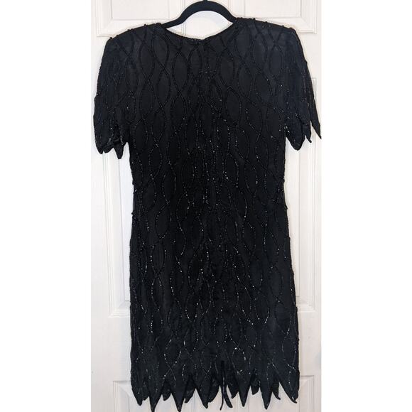 Mark & John by Gopal Vintage Black Sequined Beaded Silk Cocktail Evening Dress L - Picture 13 of 14